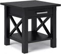Pemberly Row Solid Wood End Table with Storage, Black Finish, 20.5" W x 20.5" D x 20" H, One Drawer and Shelf, Square Contemporary Design, Living Room or Bedroom Side Table