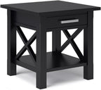 Pemberly Row Solid Wood End Table with Storage, Black Finish, 20.5" W x 20.5" D x 20" H, One Drawer and Shelf, Square Contemporary Design, Living Room or Bedroom Side Table