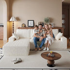 108" Modular Sectional Cloud Cream Couch for Living Room Deep Seat L Shapes Couch with Oversized Chaise Lounge, Comfy Memory Foam Flannel Fabric Sofa for Bedroom Apartment