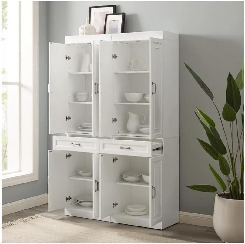 HomeStock Pantry Cabinets - 2 Piece Kitchen Storage Organizer - White Finish