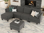 Modular Sectional Sofa 6 Seaters Modular Sleeper Sofa Couch | Comfy Sectionals Couches Bed, Convertible Sofas with Ottomans, Sectional Couches for Living Room, Dark Gray
