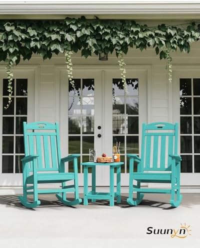 Oversized Outdoor Rocking Chair, High Back Porch Rocker Chair, HDPE All Weather Resistant Rocking Chairs for Patio, 380lbs Weight Capacity, Lake Blue