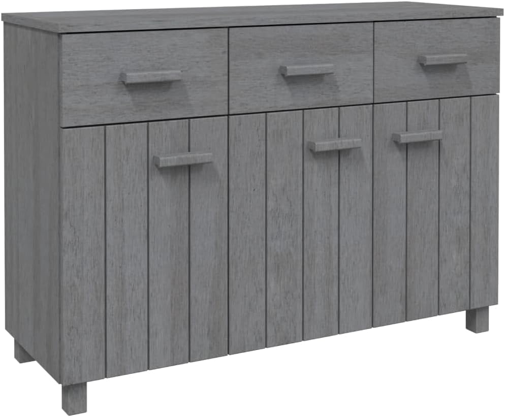 Sideboard Buffet Cabinet, Dark Grey Solid Pine Wood Credenza with 3 Drawers and 3 Doors, Wooden Storage Cupboard for Dining Room, Entryway, 44.5 Inches Long