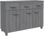 Dark Grey Solid Pine Wood Sideboard with 3 Drawers, MDF Medium Buffet Cabinet for Dining Room and Living Room Storage, Modern Traditional Design, Durable Furniture
