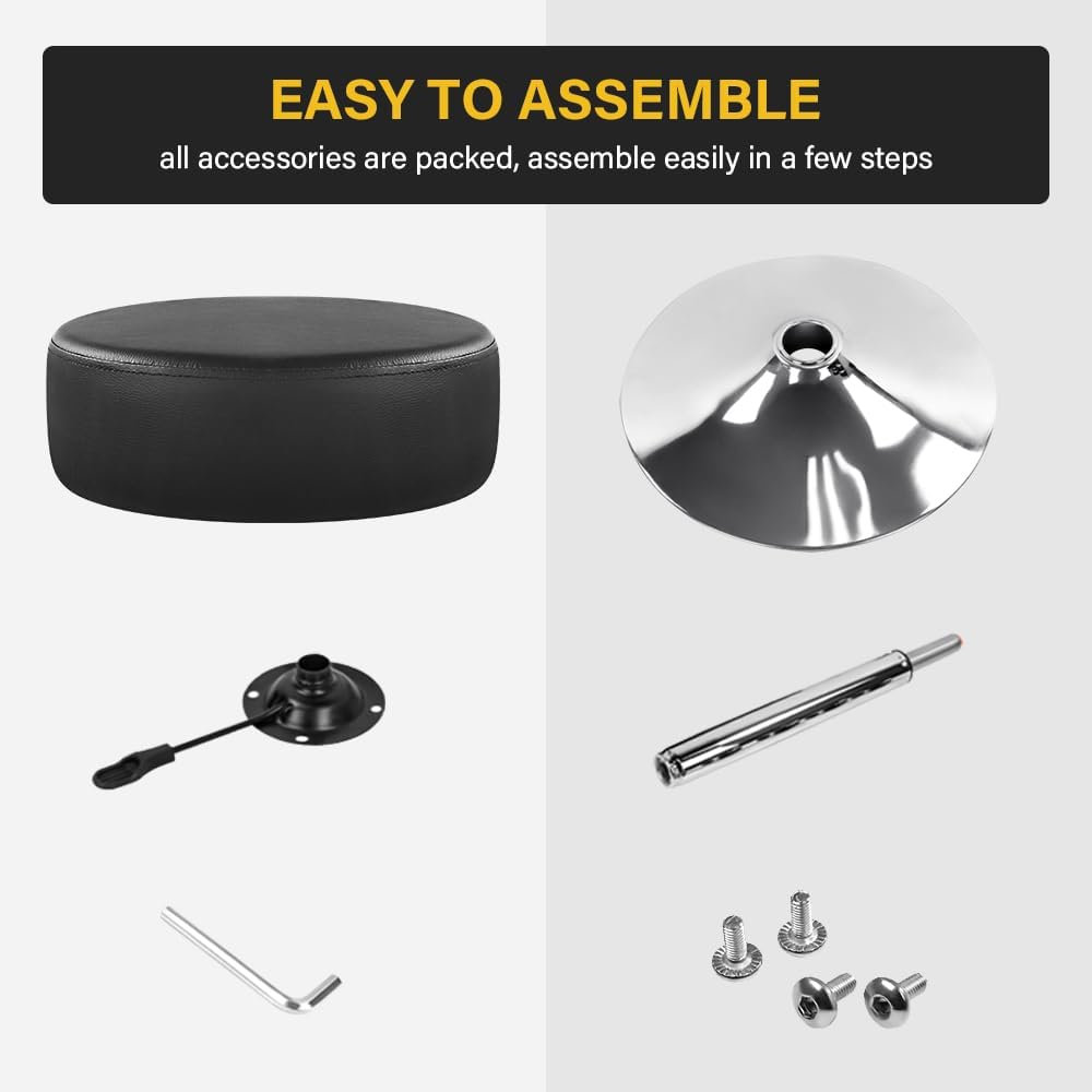 WKWKER Adjustable Vanity Stool for Makeup Room Swivel Makeup Stool Small Round Ottoman for Living Room Makeup Chair for Bedroom SPA Salon Studio (Black)