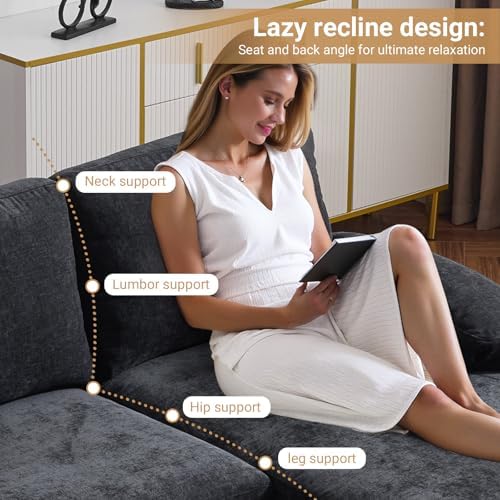 VINGLI 110" Sectional Couches for Living Room,U Shaped Couch with Double Chaise, 4-Seat Sofa Set with Chenille Fabric for Home Furniture,Black