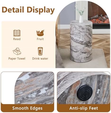 Round End Table Living Room Table, Faux Marble Sofa Couch Side Table, Bedside Nightstand for Small Spaces, Bedroom