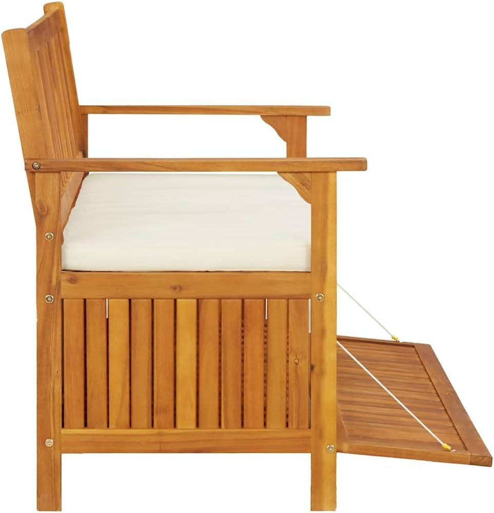 Patio Storage Bench, Solid Acacia Wood Outdoor Garden Bench with Seating for 2, Rustic Entryway Storage Settee with Soft Cushion for Deck, Porch or Mudroom, 47.2 x 24.8 x 33.1 in