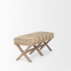 Pemberly Row Upholstered Accent Bench, 50L x 16W x 18.8H, Mango Wood Base, Beige/Black Stripe Jute Cushion, Farmhouse Global-Inspired Design, Versatile Kitchen or Living Room Seating