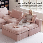 38.7" Plush Corduroy Ottoman, Upholstered Cloud Ottoman for Couch in a Box,Oversize Poufs for Living Room & Bedroom Sofa Ottomans,Comfy Seating with Dense Foam Padding,Pink