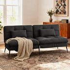 COMHOMA 72″ Convertible Futon Sofa Bed, Adjustable Backrest, Black | Breathable Fabric Futon Couch with Pillows,Multi-angle Ergonomic Reclining,Space-saving Sleeper Sofa for Living Room