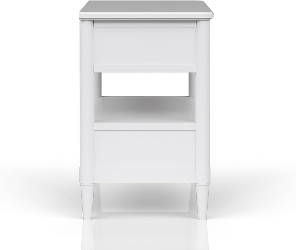 Open Nightstand White Finish with 2 Drawers,for Small Spaces