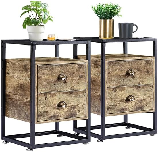 VECELO Bedside End Table, Modern Nightstand with Drawer, Night Stand for Living Room Bedroom, Tempered Glass, Grey