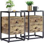 VECELO Bedside End Table, Modern Nightstand with Drawer, Night Stand for Living Room Bedroom, Tempered Glass, Grey