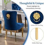 Dining Chairs Set of 6, High-end Back Lion Head Ring with Rhomboid Pattern | Elegant Button Tufting, Add Luxury to Dining Room, Bedroom, or Living Space, Durable Easy-clean Blue Velvet, Gold Legs