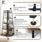 CAPHAUS 4-Tier Corner Shelf Stand, Tall Display Shelves, Ladder Corner Wood Storage Plant Bookshelf with Metal Frame, Versatile Shelving Unit Bookcase for Home Office Space, Dark Grey