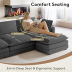 ROWHY 104'' Modular Sectional Cloud Couch with Movable Ottoman, 4 Seat Modern Corduroy Sofa, Deep Seat L Shaped Couch for Living Room Bedroom Apartment, Dark Grey