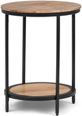 Industrial Round Side Table, 18" W x 24" H, Mango Hardwood and Metal Frame, Natural Finish, Open Bottom Shelf, Multipurpose Accent Table for Living Room, Bedroom, or Office