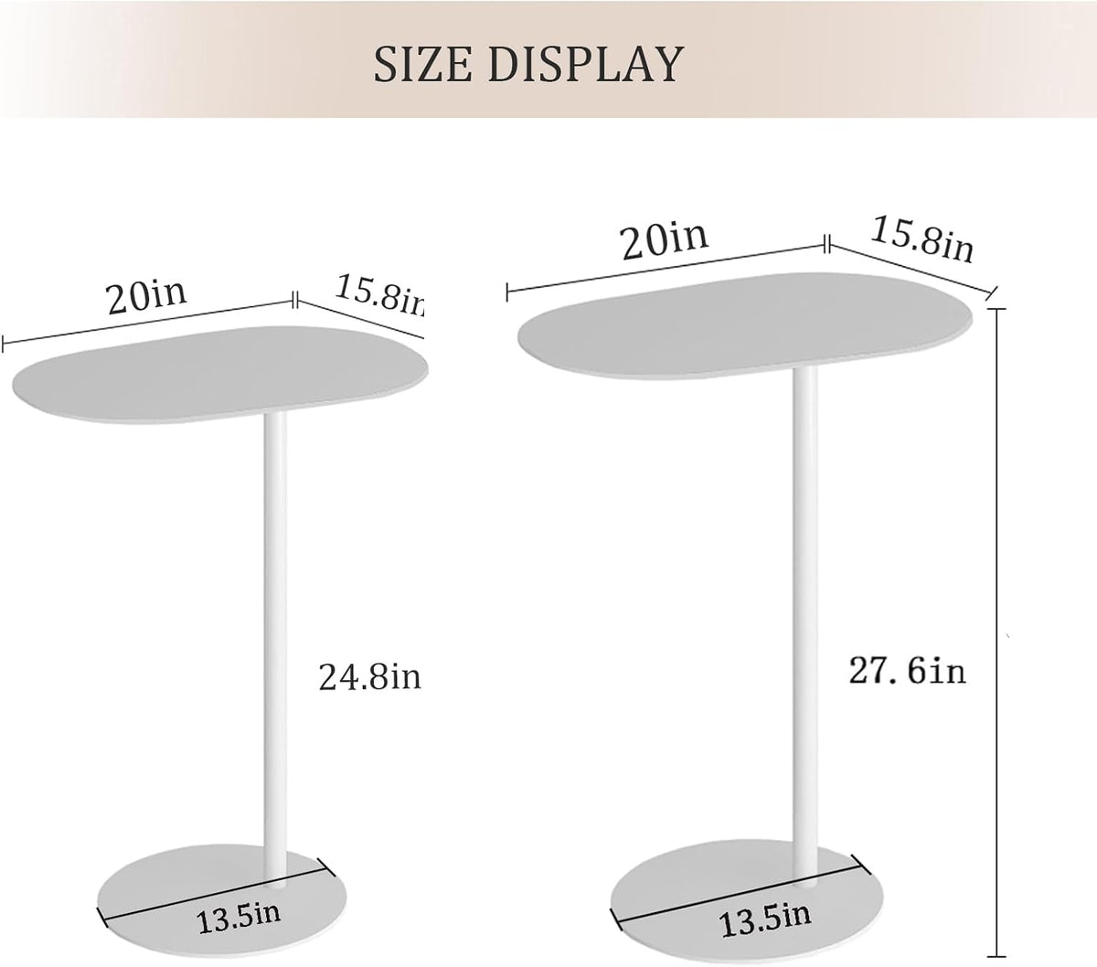 GFFQLXHTC-Shaped Metal Side Table, Black Iron End Table for Small Space, TV Tray Slides Under Couch Sofa, Laptop Table for Living Room Bedroom Bathroom (White, Height - 27.6in)