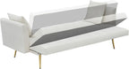 71" Modern Velvet Sofa Bed Futon, Convertible Sleeper Couch, Adj. Backrest | Tufted Recliner Loveseat Design with Golden Chrome Legs & 2 Pillows, Perfect for Small Spaces, Living Room, Apartment