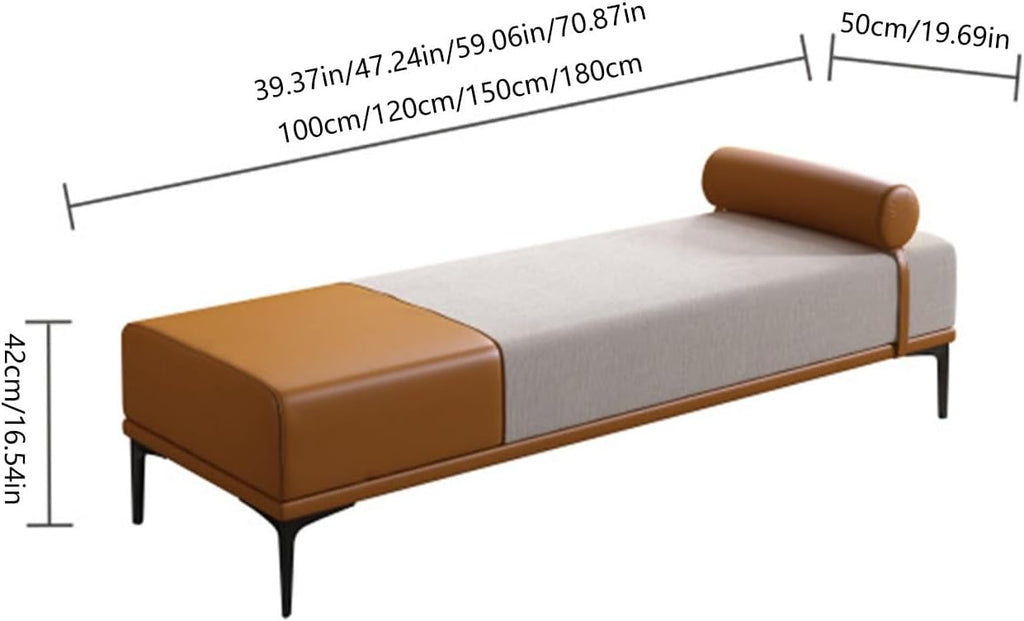 Modern Fabric Storage Bench for Entryway, Upholstered for Bedroom End of Bed, Living Room Footrest Ottoman, Orange Entryway(150 * 50 * 42cm)