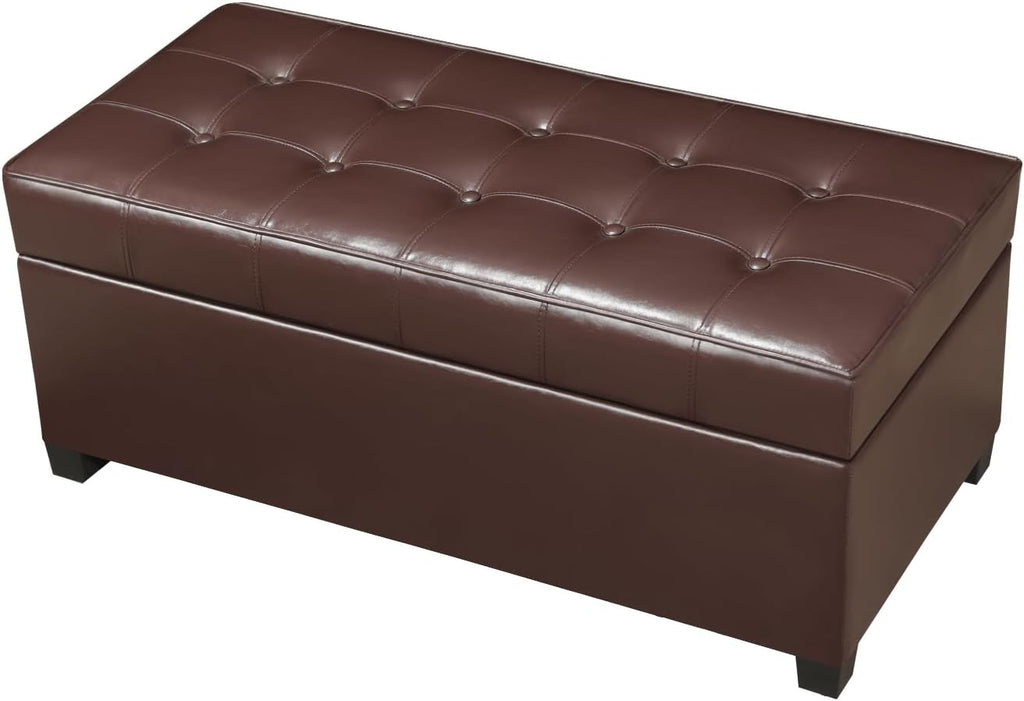 Homebeez 40" Faux Leather Storage Ottoman Bench, End of Bed Bench, Upholstered Bench with Storage for Living Room,Bedroom,Entryway (40" Brown)
