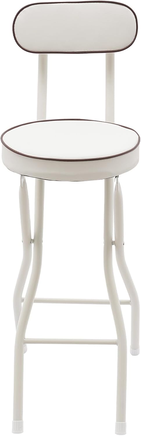 LOYALHEARTDY 2 Pcs Folding Stool, 25.6 in Cushioned Padded Folding Stool Portable Bar Stool with Back for Camping Kitchen Home Office (White)