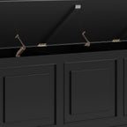 SIMPLIHOME Connaught 51" Wide Solid Wood Trunk Bench in Black | Traditional entryway bench with lift-up lid and 3 hidden compartments; mudroom, hallway, shoe or trunk bench.