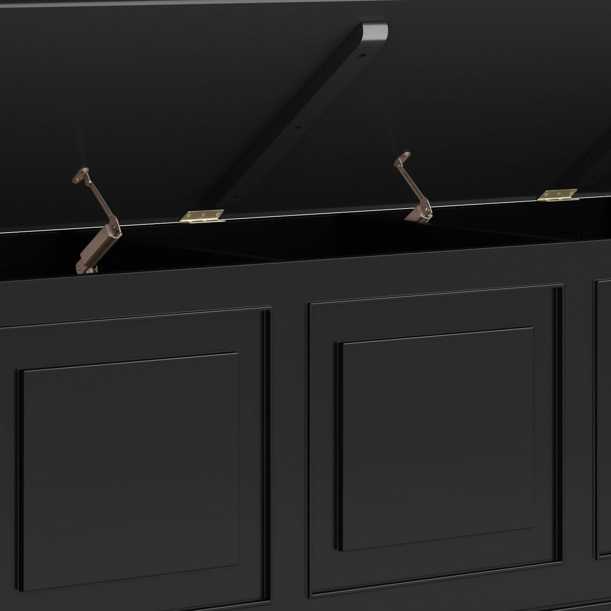 SIMPLIHOME Connaught 51" Wide Solid Wood Trunk Bench in Black | Traditional entryway bench with lift-up lid and 3 hidden compartments; mudroom, hallway, shoe or trunk bench.