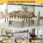 Zevemomo 6-Piece Solid Wood Dining Table Set, Wooden Legs Table Set, Brown