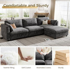 KKL Modular Sectional Couches for Living Room, U Shaped Sofa Couch with Adjustable Backrest, Chenille 6 Seater Sofa Couch with Convertible Ottoman and Comfy Cushion, Grey