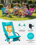 KingCamp Low Beach Chairs 2 Pack, Folding Portable Chair for Adults lightweight Extra Wide Ergonomic High Back Seat 300lbs Heavy Duty Oversized Gear with Carry Bag for Outdoor Lawn Camping Picnic