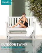 SERWALL 2 Person Patio Glider Bench, HDPE All Weather Swinging Bench, White