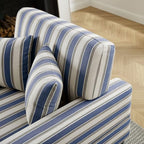 VANOMi 47" Chaise Lounge Chair, Adjustable Backrest, Navy Stripe Chenille | Recliner Sleeper Sofa with Pillows, Oversized Upholstered Single Sofa Bed, Lounge Chair for Living Room, Bedroom, Office