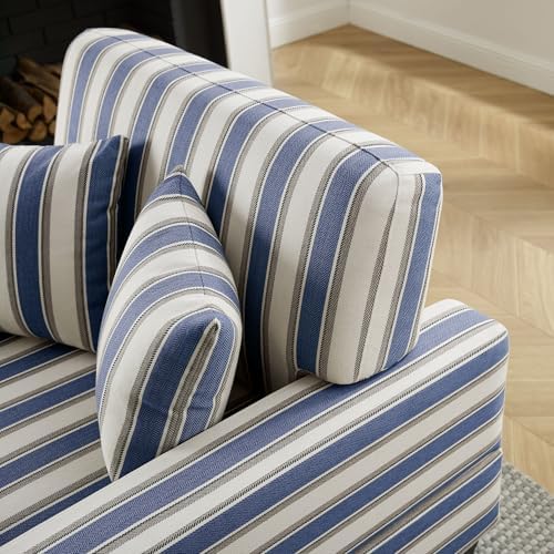 VANOMi 47" Chaise Lounge Chair, Adjustable Backrest, Navy Stripe Chenille | Recliner Sleeper Sofa with Pillows, Oversized Upholstered Single Sofa Bed, Lounge Chair for Living Room, Bedroom, Office