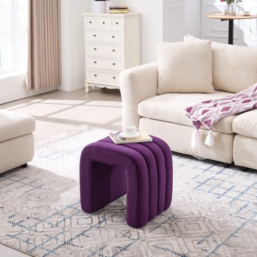 ONEVOG Velvet Pouf Ottomans, Small Ottoman Foot Rest for Couch, 18 Inch Cute Vanity Chairs for Makeup, Living Room Decorative, Sturdy Frame, Upholstered Modern Footrest for Bedroom, Dorm, Purple, 2Pcs