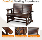 VINGLI Outdoor Glider Wood Patio Chair with Cup Holders, Outdoor Bench Glider Loveseat with Smooth Rocking Mechanism, Heavy Duty 800 LBS, Rustic