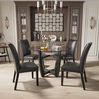 LEEMTORIG Set of 4 Upholstered Parsons Dining Chairs, Faux Leather Dining Room Kitchen Side Chair with Nail-Head Trim for Living Room Bedroom Outdoor Lounge Guest Cafe, Midnight Black CY-1122-BK02