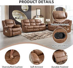 EBELLO 3 Pieces Faux Leather Recliner Sofa Furniture Set, Includes a Manual Reclining 1 Seat Chair, a Loveseat and a 3 Seat Couch, with Cup Holders and Storage for Living Room, Brown