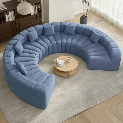 Oversized Curved Sofa, 6 Seater Modular Velvet Cloud Couch, Modern Sectional Couches for Living Room, No Assembly Required, Light Blue 1PC