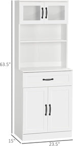 HOMCOM 63.5 Inches Freestanding Kitchen Pantry, 4-Door Buffet Cabinet with Hutch, Coffee Bar Storage Cabinet with Adjustable Shelves, White