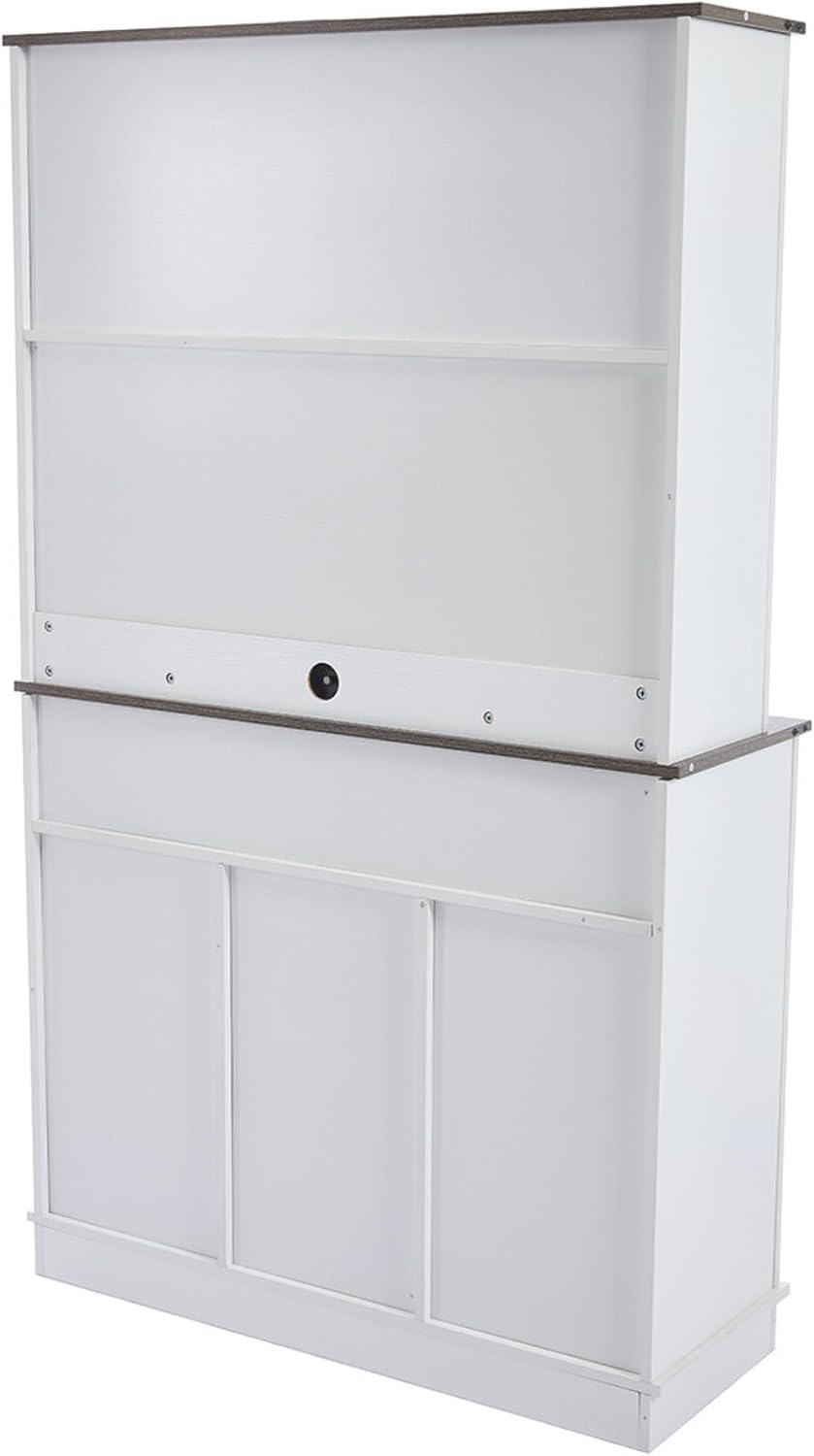 Coffee Bar Cabinet with Sliding Barn Doors 71'' Farmhouse Pantry Cabinet with Drawers & Wine Glass Rack Rustic Buffet Cabinet for Kitchen, White and Black