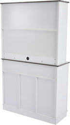 Coffee Bar Cabinet with Sliding Barn Doors 71'' Farmhouse Pantry Cabinet with Drawers & Wine Glass Rack Rustic Buffet Cabinet for Kitchen, White and Black