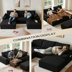 108" U-Shape Modular Sectional Cloud Couch with Ottoman, Deep Seat Couch with Oversized Chaise Lounge, Comfy Flannel Fabric Sofa for Living Room Bedroom Apartment Game Room Basement