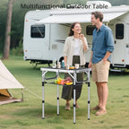 Anbte Folding Camping Table, 24"X 16" Adjustable Height Small Folding Table | Aluminum, with Carrying Handle, Lightweight, Portable Camping Table for Outdoor Indoor Picnic Beach BBQ Grill Patio (Black)