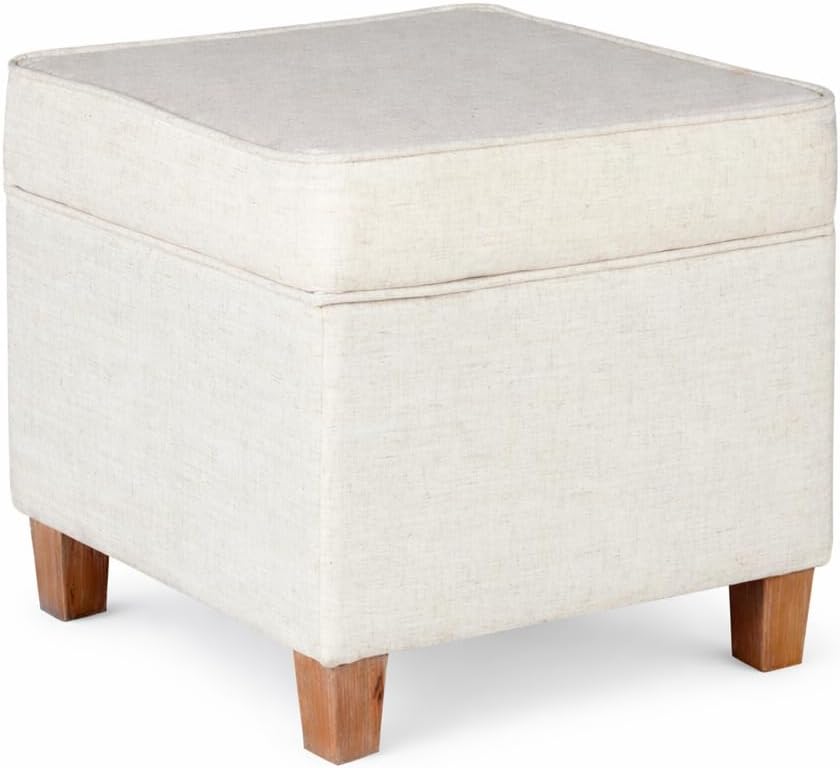 Homepop Home Decor | K7342-F2067 | Classic Square Storage Ottoman with Lift Off Lid | Ottoman with Storage for Living Room & Bedroom, Cream Woven
