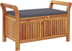 Outdoor Storage Bench with Cushion, Acacia Wood Garden Entryway Seating with Ample Interior Storage Space, 35.8-inch Deck Box Seat for Patio Porch Backyard