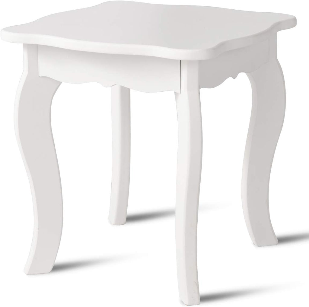 Costzon Kids Wooden Vanity Table & Stool Set, 2 in 1 Detachable Design with Dressing Table and Writing Desk, Princess Makeup Dressing Table with Two 180° Folding Mirror, for Girls, Kids (White)