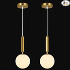 Modern Hanging Light Fixture Pendant Lighting for Kitchen Island Mid Century Gold Pendant Lights with Globe Milky White Glass Pendant Light for Bedroom Bathroom Entryway (2 Pack)