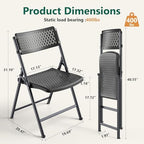 Black Folding Chairs 4-Pack, Breathable Plastic for Card Tables & Indoor Outdoor, Easy-Clean & Supports 400 Lbs